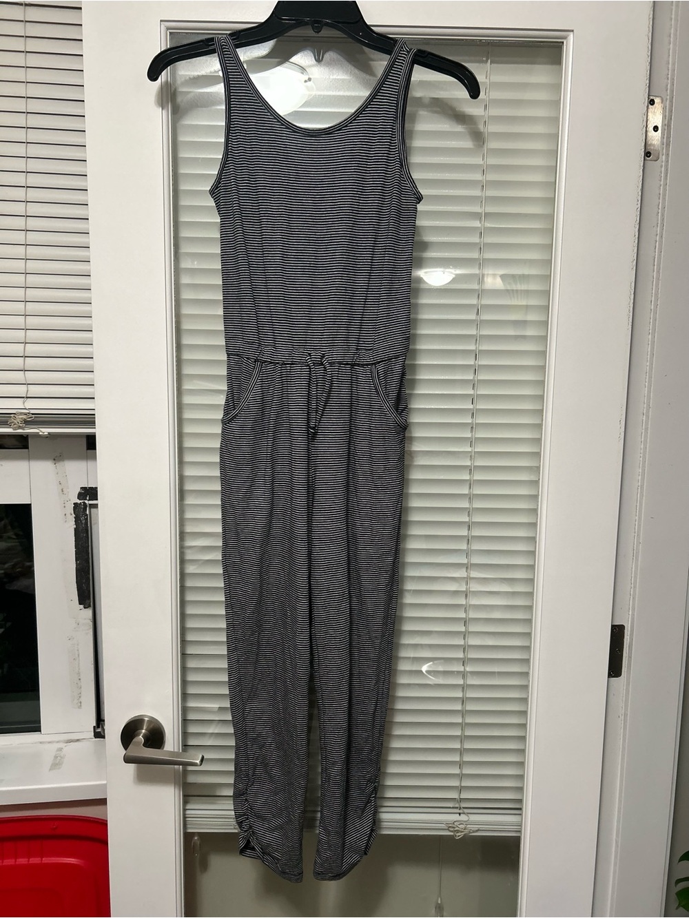 Old Navy Black and White Striped Sleeveless Jumpsuit
